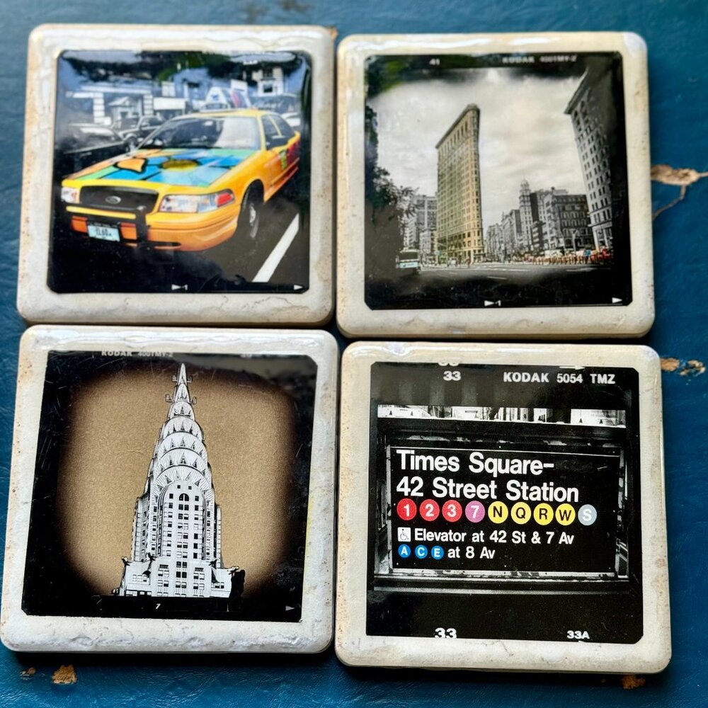 Rare Set of 4 NYC Ceramic Coasters by photographer Bruce Jefferies Reinfield